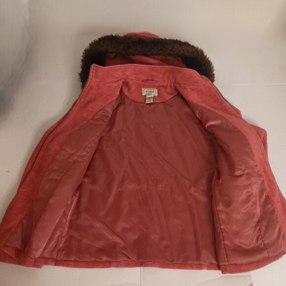 L.L. Bean Wool Blend Fleece Walking Coat Rose Pink Fur Hood Women’s Petite M - Picture 4 of 15